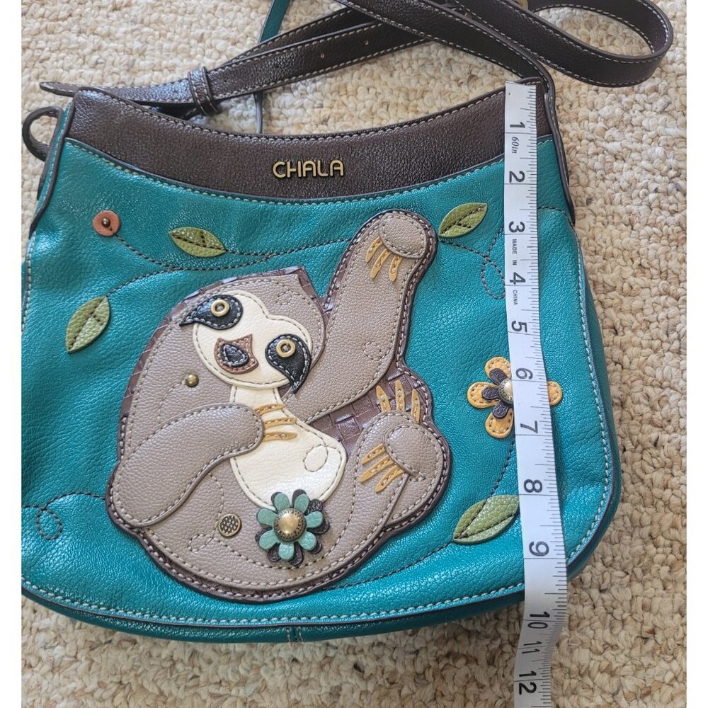 Chala Sloth Messenger Crescent Crossbody Purse Bag Turquoise Blue Embroidered - Picture 12 of 12